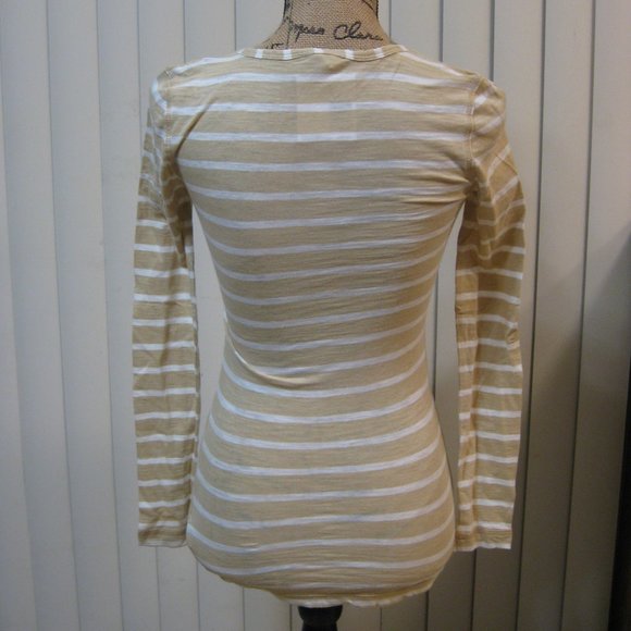 NWT Guess white tan beige striped t tee shirt top XS extra small - Picture 4 of 5